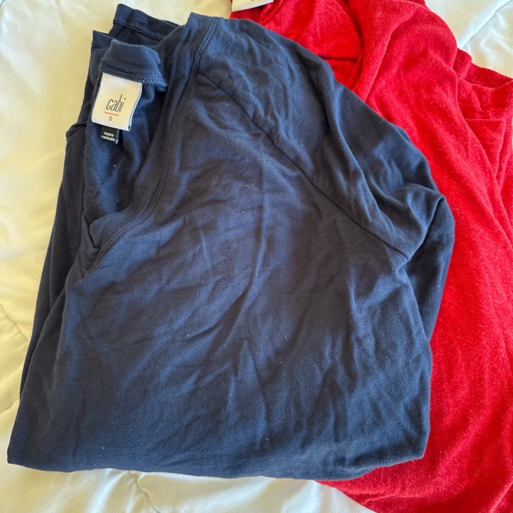 2 Cabi V-Neck Tops one red and one navy blue size small